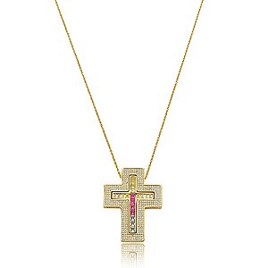 Colar com pingente cravejado banho em ouro 18k