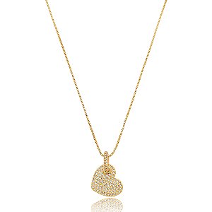 Colar com pingente cravejado de zirconia cristal banho em ouro 18k