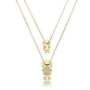 Colar com pingente cravejado de zirconia cristal banho em ouro 18k