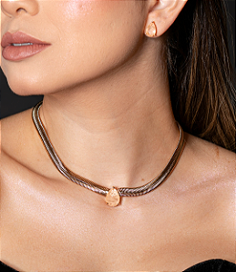 Conjunto de brinco e colar com pedra fusion morganita banho em ouro 18k