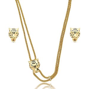 Conjunto de brinco e colar esmaltado banho em ouro 18k
