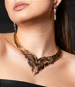 Conjunto de brinco e colar liso banho em ouro 18k