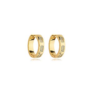 Brinco de argola cravejado de zirconia cristal banho em ouro 18k