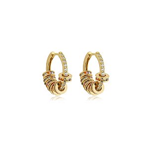 Brinco de argola cravejado de zirconia cristal banho em ouro 18k