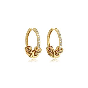 Brinco de argola cravejado de zirconia cristal banho em ouro 18k