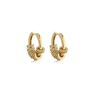 Brinco de argola cravejado de zirconia cristal banho em ouro 18k