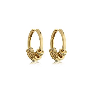 Brinco de argola cravejado de zirconia cristal banho em ouro 18k