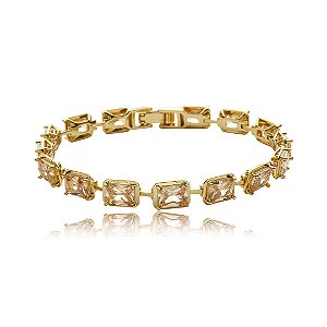 Pulseira cravejada de zirconia morganita banho em ouro 18k