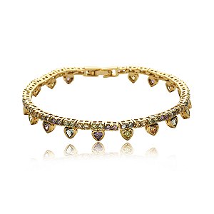 Pulseira cravejada de zirconia rainbow banho em ouro 18k