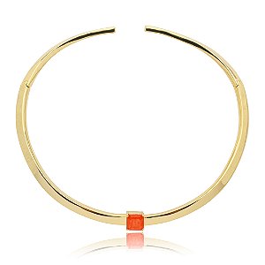 Colar Aro dourado liso com pedra fusion coral banho em ouro 18k