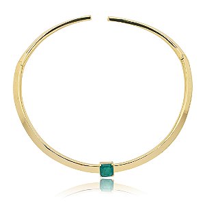 Colar Aro dourado liso com pedra fusion esmeralda banho em ouro 18k