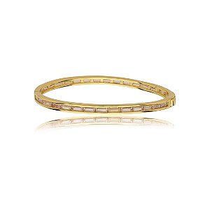 Bracelete cravejado de zirconia rosa banho em ouro 18k