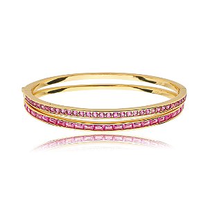Bracelete duplo cravejado de zirconia pink banho em ouro 18k