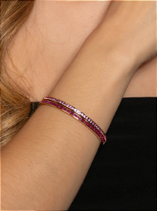 Bracelete duplo cravejado de zircônia pink banho em ouro 18k