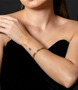 Bracelete duplo cravejado de zirconia citrino banho em ouro 18k