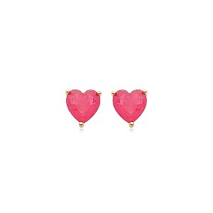 Brinco de coração cravejado de pedra fusion pink banho em ouro 18k