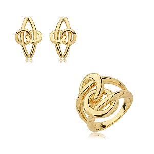 Conjunto de brinco liso banho em ouro 18k