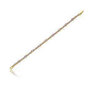 Pulseira cravejada de zirconia ametista banho em ouro 18k
