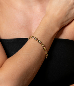 Pulseira cravejada de zirconia citrino banho em ouro 18k