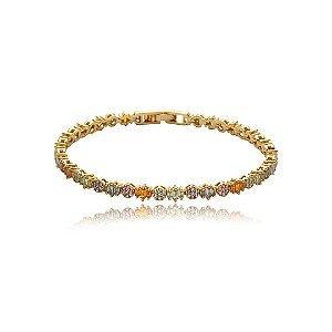 Pulseira cravejada de zirconia rainbow banho em ouro 18k