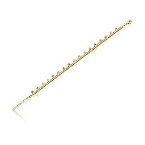 Pulseira cravejada de zirconia rainbow banho em ouro 18k