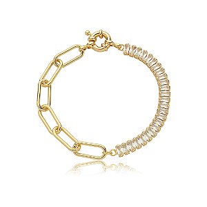 Pulseira cravejada de zirconia cristal banho em ouro 18k