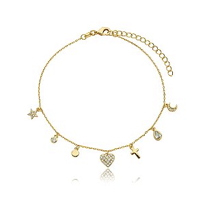 Pulseira cravejada de zirconia cristal banho em ouro 18k