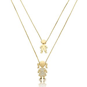 Colar com pingente cravejado de zirconia cristal banho em ouro 18k
