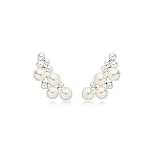 Brinco com perola liso banho em rodio branco