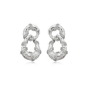 Brinco orgânico escovado cravejado de zirconia cristal banho em rodio branco