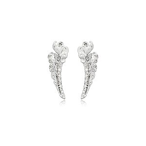 Brinco orgânico cravejado de zirconia cristal banho em rodio branco