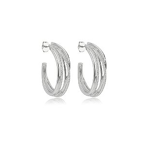 Brinco de argola cravejado de zirconia cristal banho em rodio branco