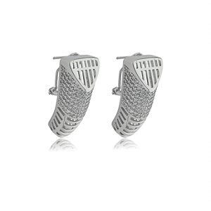Brinco de argola cravejado de zirconia cristal banho em rodio branco
