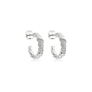 Brinco de argola cravejado de zirconia cristal banho em rodio branco