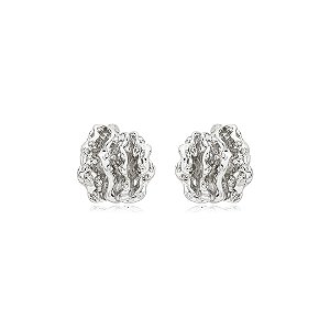 Brinco de argola orgânico cravejado de zirconia cristal banho em rodio branco