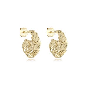 Brinco de argola martelado cravejado de zirconia cristal banho em ouro 18k