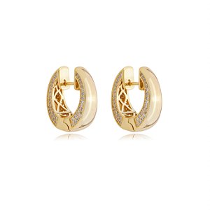 Brinco de argola cravejado de zirconia cristal banho em ouro 18k