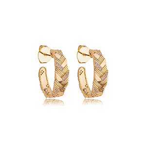 Brinco de argola cravejado de zirconia cristal banho em ouro 18k
