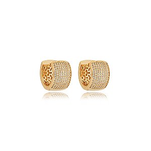 Brinco de argola cravejado de zirconia cristal banho em ouro 18k