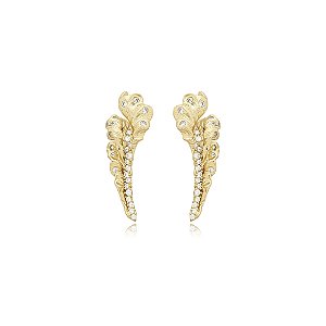 Brinco escovado cravejado de zirconia cristal banho em ouro 18k