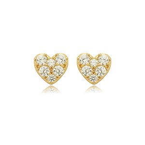Brinco de coração cravejado de zirconia cristal banho em ouro 18k