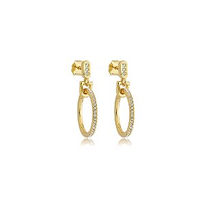 Brinco dourado cravejado de zirconia cristal banho em ouro 18k