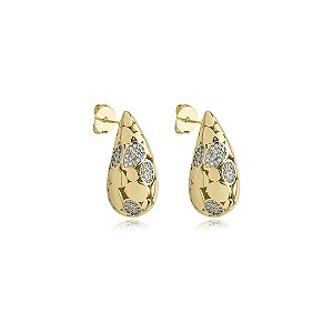 Brinco dourado cravejado de zirconia cristal banho em ouro 18k