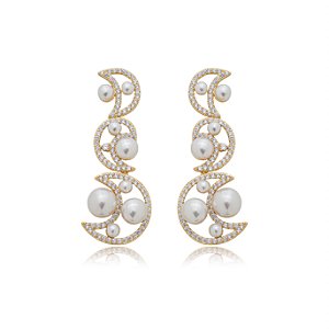 Brinco de perola cravejado de zirconia cristal banho em ouro 18k