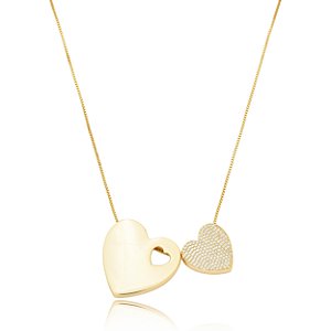 Colar com pingente de coração cravejado de zirconia cristal banho em ouro 18k