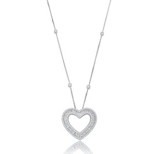 Colar com pingente de coração cravejado de zirconia cristal banho em rodio branco