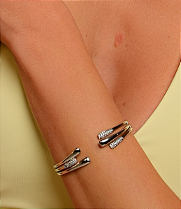 Bracelete cravejado de zirconia cristal banho em rodio branco