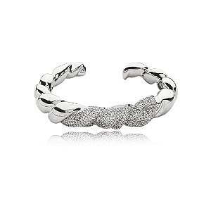 Bracelete cravejado de zirconia cristal banho em rodio branco