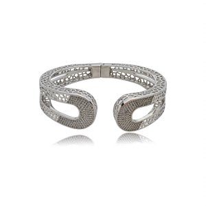 Bracelete cravejado de zirconia cristal banho em rodio branco