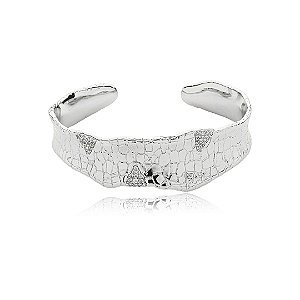 Bracelete escovado cravejado de zirconia cristal banho em rodio branco